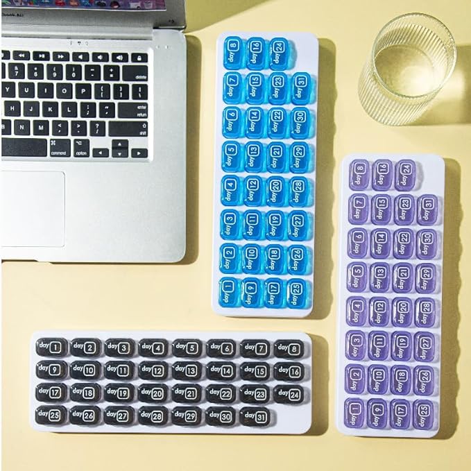 31 Day Monthly Pill Organizer, Portable Pill Medicine case Box Holder for Daily Medicine/Vitamin/Fish Oils/Supplement,Purple