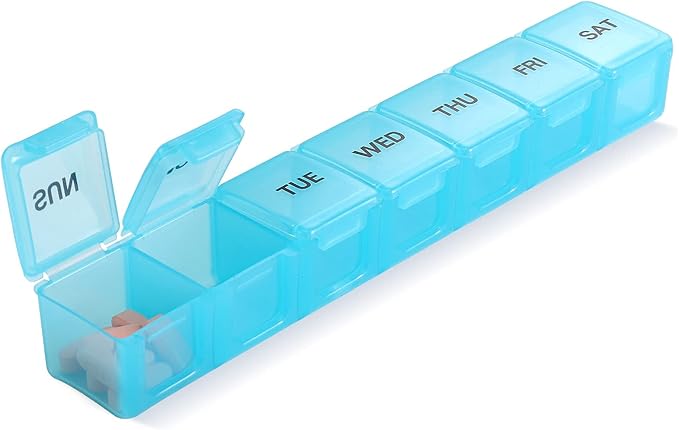 Pill Organizer XL Extra Large Weekly and Daily Pill Cases for Pills/Vitamin/Fish Oil/Supplements (Light Blue)