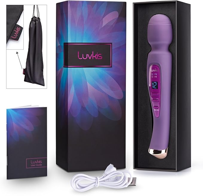 Cordless Wand Massager 12 Speed Magnetic Rechargeable Strong Power Toy with LED Indicator Luvkis Waterproof Power Wand for Muscle Aches & Sport Recovery-Grape Purple…
