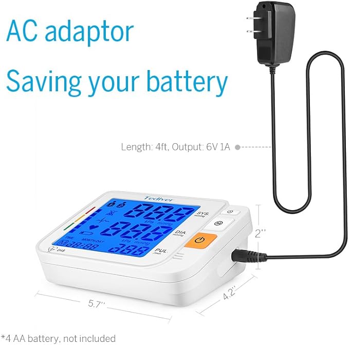 Digital Blood Pressure Monitor, Large Cuff 0.7-1.3 Feet, Electric Upper Arm Blood Pressure Machine with Electric Powered Charger and Device Case, Backlight LCD Screen, 2 Year Warranty