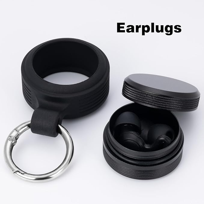 Premium Carrying Case + Clip - Small Metal Keychain Holder for Earplugs & Pills, Waterproof Airtight Aluminum Travel Pill Case with Silicone Sleeve, 1 Spring Clip, Fits Loop/Eargasm/Vibes