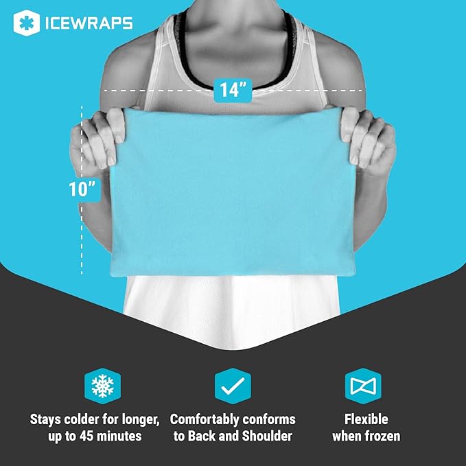 ICEWRAPS Reusable Ice Pack with Soft Fabric Cover and Ice Pack Cover for 10"x14" - Clay Ice Pack for Injuries - Reusable - Cold Pack Sleeve Keeps Pack Clean and Skin Protected, Reusable, Washable