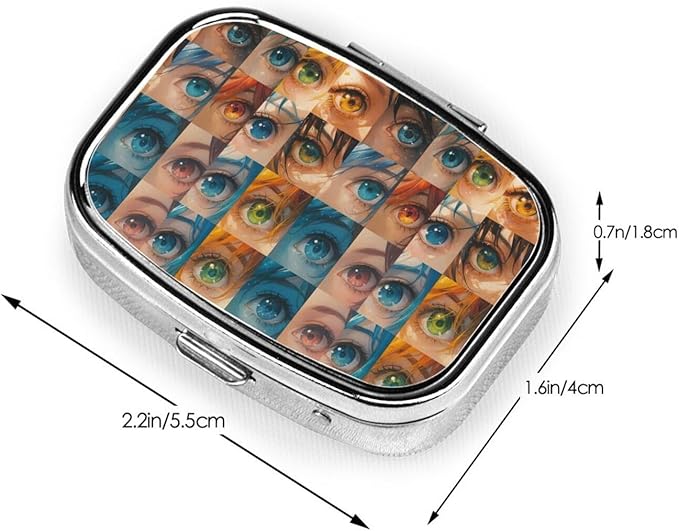 Enchanting Colorful Eyes Pill Box with Mirror 2 Compartments Square Pill Organizer for Pocket