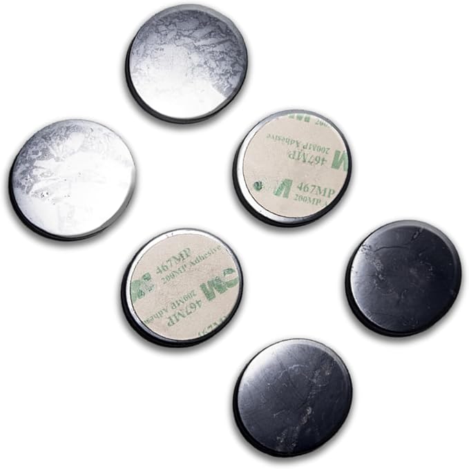Shungite Stickers for Cell Phone Protection - Harmonizing Shield Defense - Wearable Type II Shungite Crystal - Round Large - Qty: 6 pcs Pack