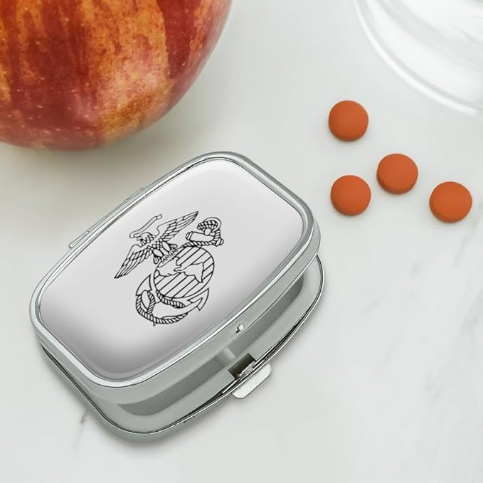 Marine Corps USMC Black White Eagle Globe Anchor Logo Officially Licensed Rectangle Pill Case Trinket Gift Box