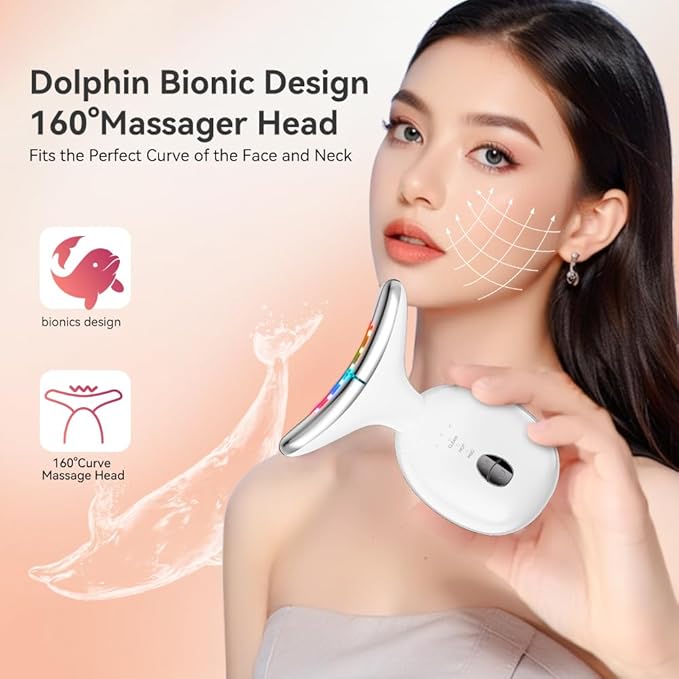 7 Color Facial Massager for Face and Neck, at-Home Face Sculpting Tool with Vibration (White)