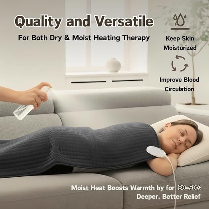 Extra Large Heating Pad for Back Pain Relief and Period Cramps,20x40 King Size, with 10 Temp Settings & 3 Timer Options, Full Body Heating Pad for Shoulder and Legs, Machine Washable(Black)
