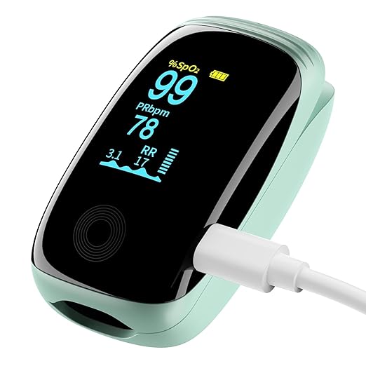 Finger Pulse Oximeter, Fingertip Blood Oxygen Saturation with Pulse Monitor, Oximeter with Lanyard, Pulse Oximeter for Sport and aviation use olny (green)