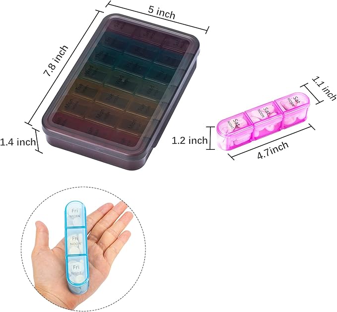 ASprink Blacke and Pill Organizer 3 Times a Day - Weekly Pill Organizer 3 Times a Day - Large Pill Box 7 Day Medicine Organizer Pill Case