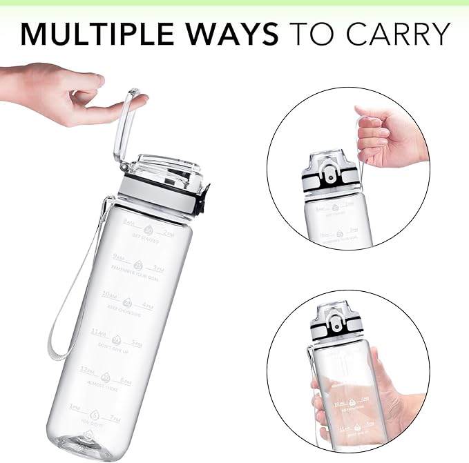 32oz Water Bottle with Time Marker, Motivational Drinking Bottle with Strap, BPA-Free Leak-Proof, Encouraging Water Bottle Time to Drink Water for Gym School Office Travel