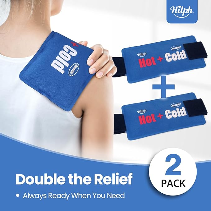 Hilph Ice Pack for Injuries Reusable, 2 Packs Hot Cold Soft Gel Ice Pack with Adjustable Strap, Flexible Ice Wraps for Joints and Muscle, Back, Knee & More Discomfort Relief (9.5" x 4.7") Blue