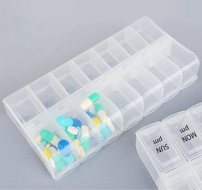 2 Pack OPP Clear Daily Pill Box Organizer, Weekly Pill Organizer 2 Times a Day for Pills, Supplements and Medication, Am Pm Pill Organizer 7 Day, Pill Box 7 Day - 6.7 x 3.2 x 1 inch
