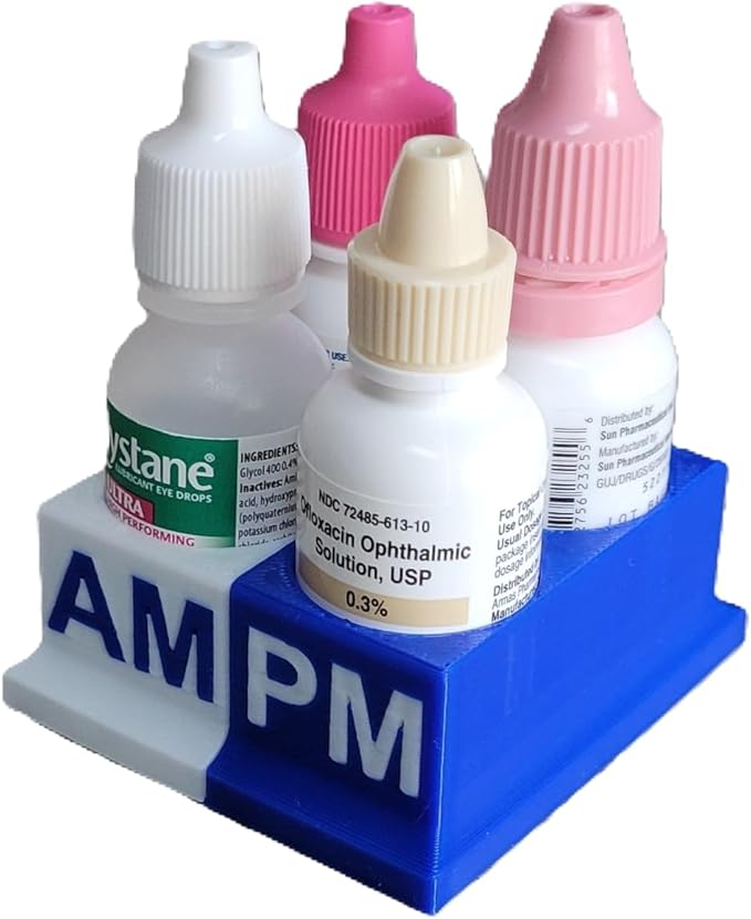 Znet3D Eye Drops Bottle Organizer & Tracker – AM/PM 4-Slot (White/Blue)