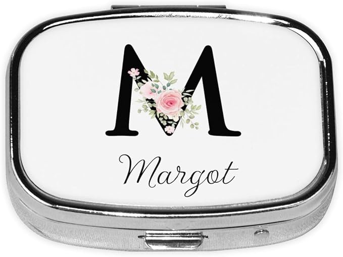 Custom Pill Box Personalized Square Small Pill Case with Mirror Add Your Photo Text Logo Name Decorative 2 Compartment Portable Metal Medicine Container Vitamin Organizer for Pocket Purse Travel (M)