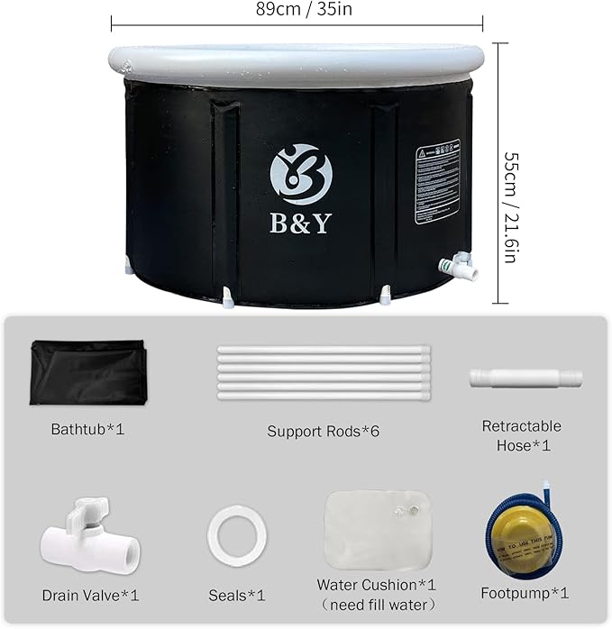 B&Y Ice Bath Tub, Foldable Bathtub for Athletes, Portable Cold Plunge Tub for Cold Water Therapy at Home Outdoor Gym (Black, 90 Gal)
