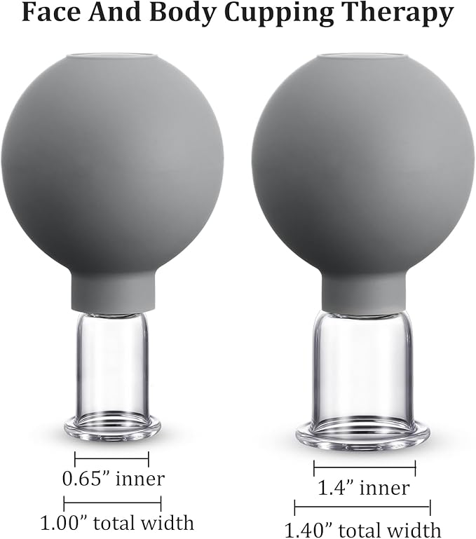 Nuanchu 2 Pieces Glass Cupping Set, Facial Cupping Cups Glass Silicone Cups Vacuum Suction for Face Skin Back Shoulder Muscle(1 Inch and 1.4 Inch Diameter,Grey)