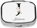 Custom Pill Box Personalized Square Small Pill Case with Mirror Add Your Photo Text Logo Name Decorative 2 Compartment Portable Metal Medicine Container Vitamin Organizer for Pocket Purse Travel (J)