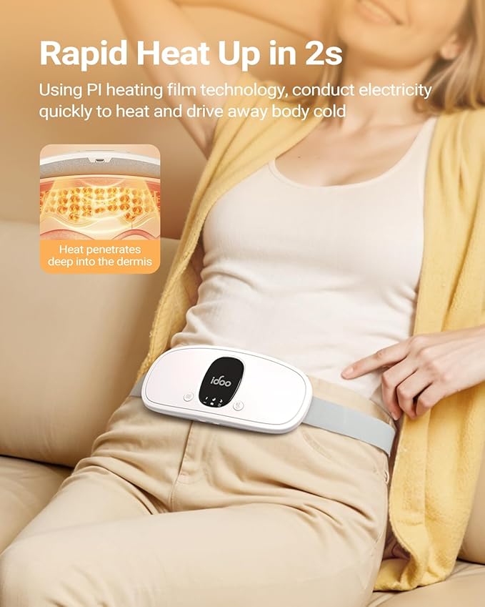 iDOO Portable Heating Pad for Period Cramps, FSA Eligible Item, Valentines Gifts for Her Women Girlfriend Mom Wife, Back Belly Heat Pad for Menstrual Pain Relief, with 3 Heat Levels 3 Massage