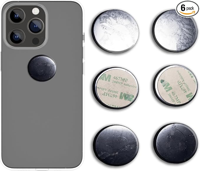 Shungite Sticker for Cell Phone Protection - Harmonizing Shield Defense - Wearable Type II Shungite Crystal- Qty: 6 pcs Pack - Size: O 22 mm