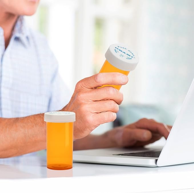 Plastic Medicine Pill Bottles with Child Resistant Caps - Push Down and Turn - Prescription Vial, Medicine Container, Pill Cases Dispenser Organizers (12pcs, 30 Dram)