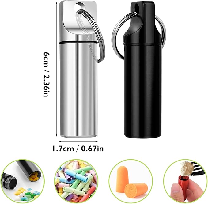 3-in-1 Aluminium Mini Pill Box Travel Case - 3 Compartments Waterproof Pill Organizer Keychain for Emergency Medication