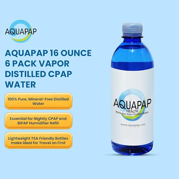 AQUAPAP 16.9 Ounce 6 Pack Vapor Distilled CPAP Water | 2-3 Nights per Bottle | for Resmed Machines