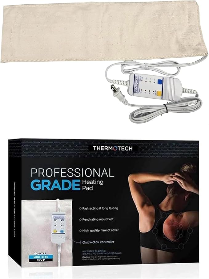 Professional Grade Heating Pad with Automatic Moist Heat by Thermotech, High-Heat Heating pad for Deep Penetrating Heat - 2nd Gen Version (Mini Digital - 19" by 7")