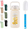 Glass Water Bottle with Straw and Handle Lid Half Gallon Motivational Glass Bottle with Silicone Sleeve and Time Marker Large Reusable Sports Water Jug for Gym Home Workout