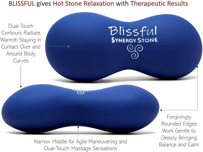 Blissful (Lapis Blue)(Single) Synergy Stone - Contoured Hot Stone Massage Tool with Radiant Heat - Relaxing and Therapeutic for Neck, Back, Legs, Feet - Matte Surface for on Skin with Oil only