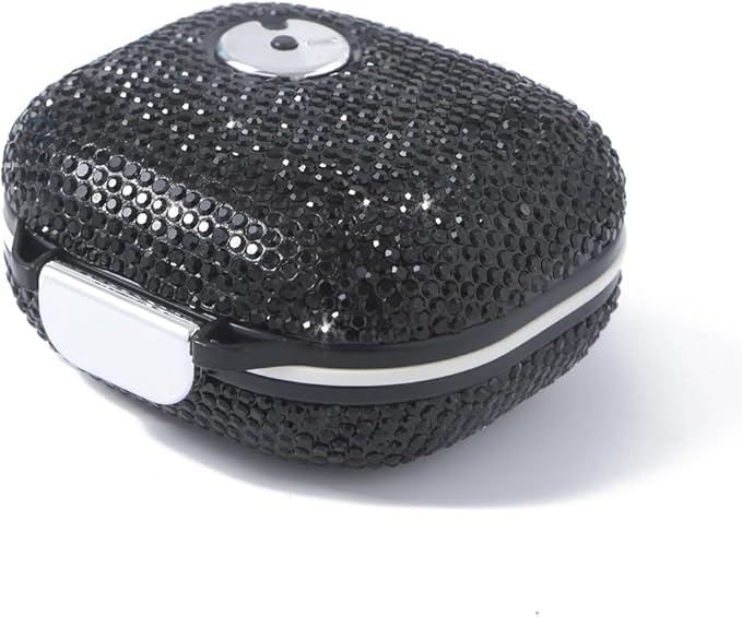 Sparkly Diamond Daily Pill Organizer 7 Compartments Portable Moisture Proof Small Pill Case for Pocket Purse Travel Pill Box Portable Medicine Vitamin Fish Oil Holder Container (Black Square)