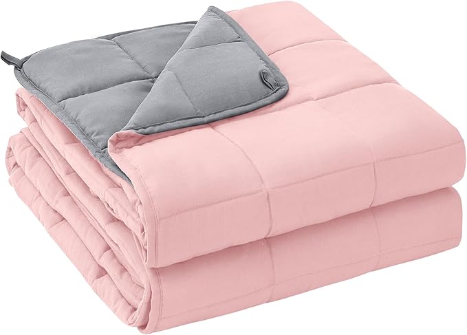yescool Weighted Blanket for Adults (10 lbs, 48" x 72", Pink Grey) Cooling Heavy Blanket for Sleeping Perfect for 90-110 lbs, Twin Size Breathable Blanket with Premium Glass Bead, Machine Washable