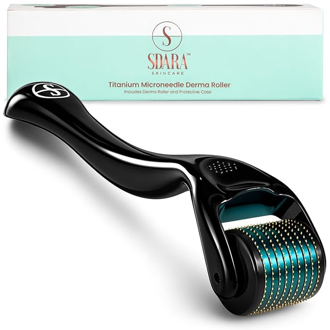 Derma Roller Microneedling Roller for Face, Beard, Hair - Includes Free Storage Case, for Men and Women