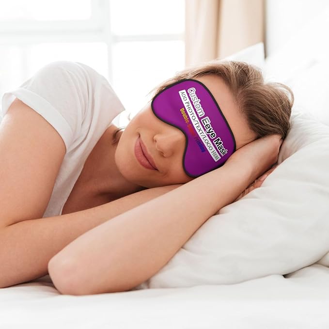 Custom Eye Mask,Add Your Image Text Personalized Sleep Shade Soft Blindfold Eyemask Blackout Eye Cover with Adjustable Strap for Sleep,Travel,Nap Light Purple