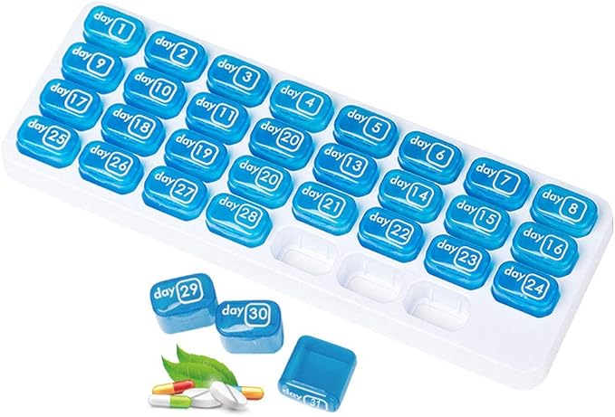 31 Day Monthly Pill Organizer, Portable Pill Medicine case Box Holder for Daily Medicine/Vitamin/Fish Oils/Supplement