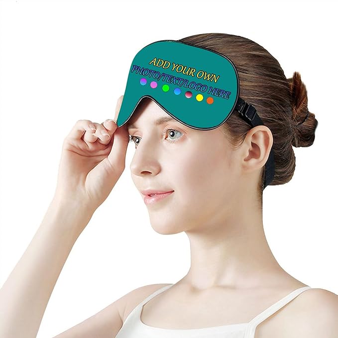 Personalized Eye Mask, Custom Eyeshade Blindfold Add Your Design Image Text Customized Eye Cover with Adjustable Strap for Sleeping Travel Work Naps Blocks Light, Turquoise