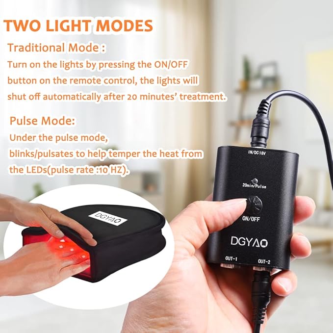 Red Light Therapy for Hans Pain Relief with 660NM & 880NM Infrared Glove Pule Mode LED Therapy Device for Wrist Double Side Pad for Fingers Joints Relief