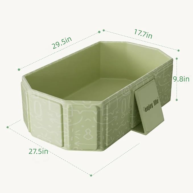 Collapsible Bathing Basin 29.5×17.7×9.8 in, Foldable Portable Tub with Drain Plug, Compact Storage Basin for Toddlers and Pets, Suitable for Outdoor, Travel or Balcony Use