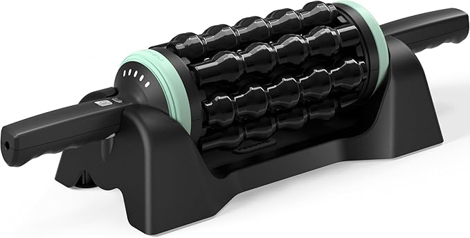 Electric Rolling Percussive Massager, Back Leg Foot Psoas Muscle Roller Massage Tool with Hands-Free Base, Deep Tissue and Muscle Recovery Rechargeable Roller Stick for Whole Body Relief