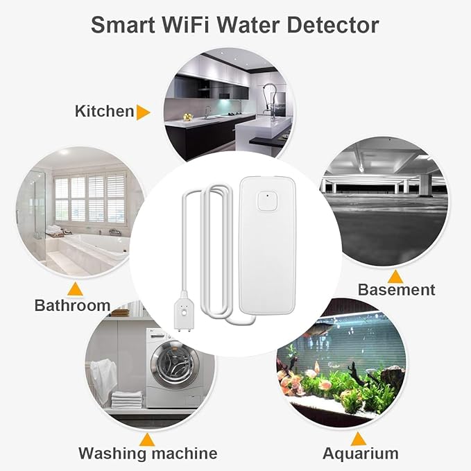3PCS WiFi Water Leak Detector Kit, 80dB Water Sensor Alarm, Sump Pump Leakage Alarm, TUYA APP Free Remote Monitoring for Water Leakage, SMS and Phone Notification Can Be Enabled, AAA Battery Powered