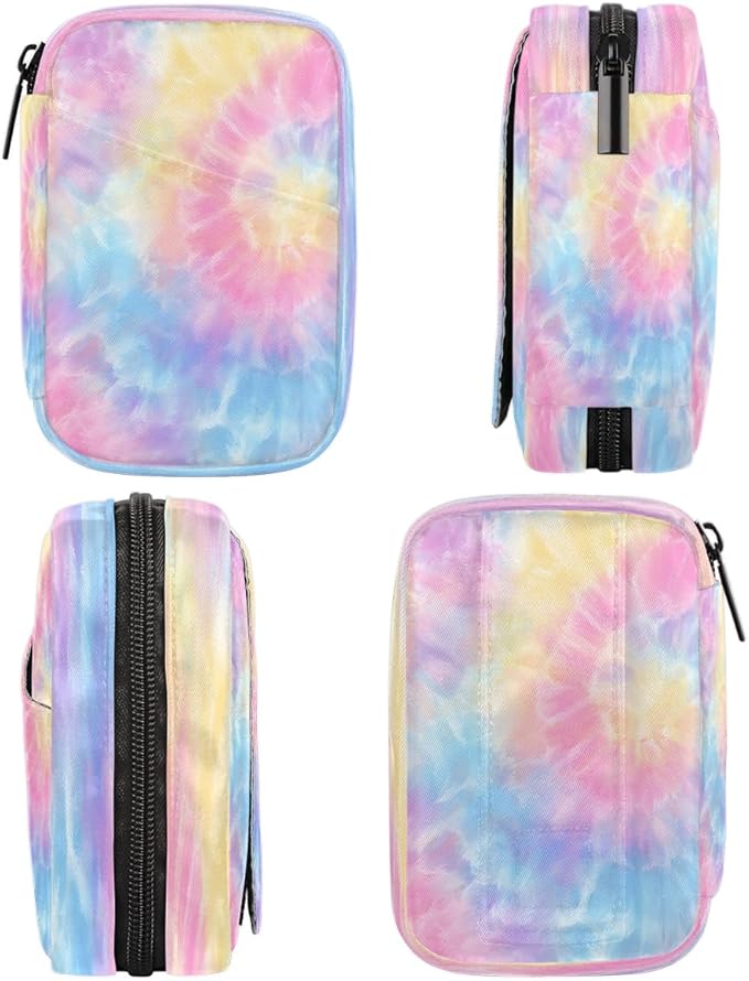 Weekly Travel Pill Organizer Case for Purse with Removable 7 Day Box Portable Compact Size Pill Box Fashionable Pill Container for Medicine Vitamin Supplement Tie Dye Pink Cute