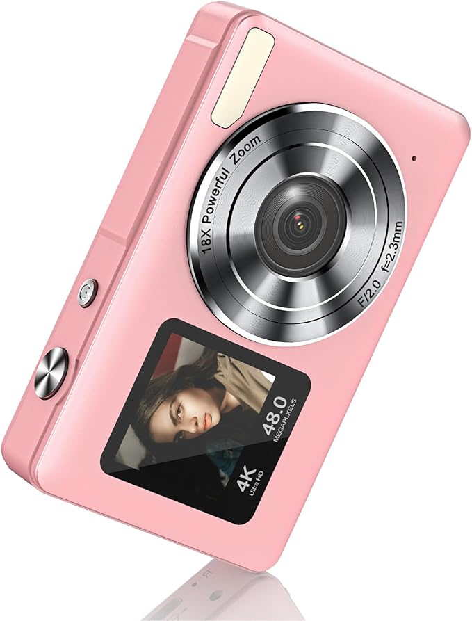 Digital Camera | with Dual Screen for Selfies | 48MP Kids Digital Camera with 18X Zoom | Autofocus 4K Vlogging Video Camera for Beginners | Anti-Shake Digital Cameras for Teens, Adults