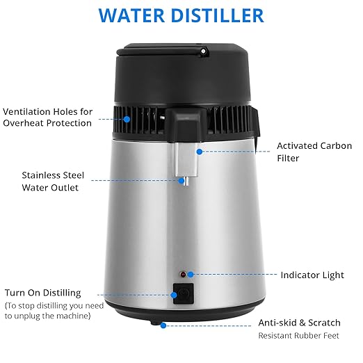 4L Water Distiller, 1 Gal Stainless Steel Distilled Water Machine with Glass Container, 750W Countertop Purifier Filter Kit for Home, Desktop Drinking Water Maker - Silver