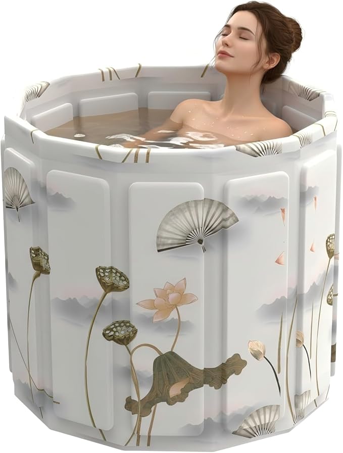 Portable Bathtub for Adult, Foldable Soaking Bathtub for Hot SPA&Ice Bath, Foldable Small Bathtub collapsible bathtub for Bathing, 6-layer Insulated portable tub,Space-Saving (Lotus, 25.9X31.5 IN)
