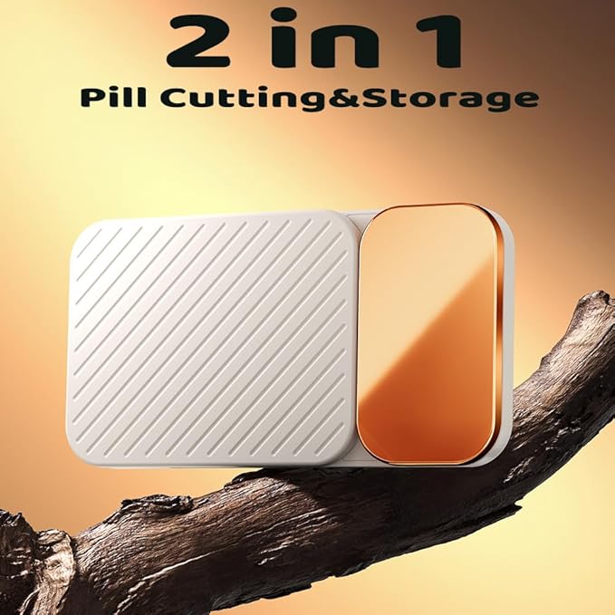 MURRI&MURRDI Pill Organizer with Pill Splitter Cutter, 4 Compartments Small Portable Medicine Case for Purse Pocket, Pill Vitamin Dispenser Holder, White