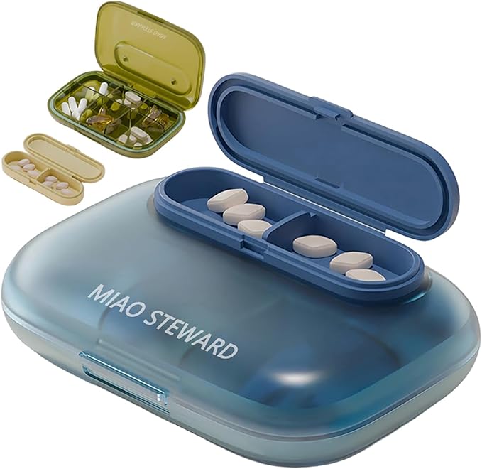Portable Pill Organizer，Waterproof 6 grids Plus Magnetic Box，Daily Pill Organizer,Vitamin Storage Box,Used for Daily Outing to Carry Small and Lightweight Storage (Blue)