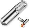 Stainless Steel Pill Box Keychain, Protable Pill Box Keychain Medicine Case Bottle, Waterproof Metal Pocket Pill Holder Medicine Bottle for Outdoor Camping Travel (L)