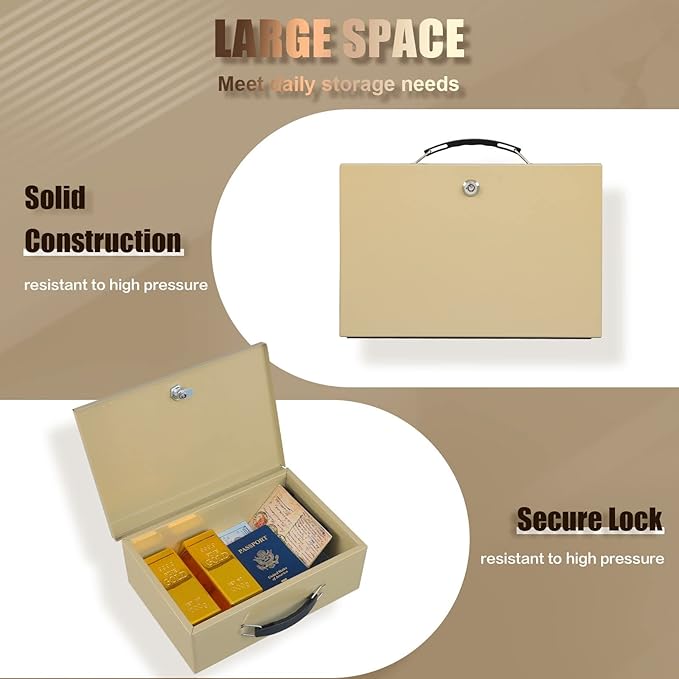 xydled Fire Resistant Safe Fire Safe Box with Key Lock for Home Office Security Storage for Valuables Documents,12.8 x 8.5 x 4.5 Inch,Sand