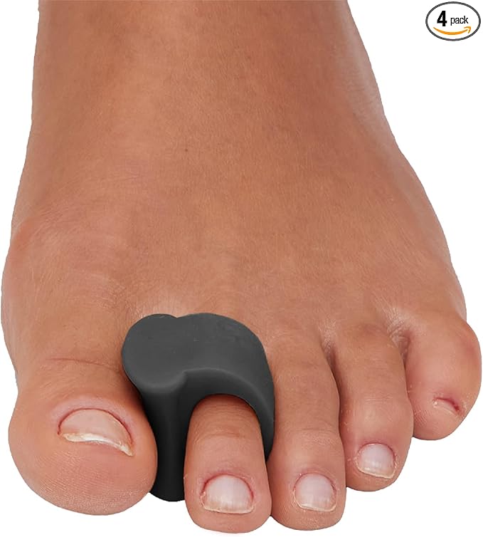 ZenToes Gel Toe Separators for Overlapping Toes, Bunions, Big Toe Alignment, Corrector and Spacer - 4 Pack (Black)