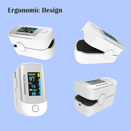 Pulse Oximeter, OLED Display Oxygen Monitor Fingertip, Blood Oxygen Saturation Monitor (SpO2) with Carrying Case, Batteries and Lanyard