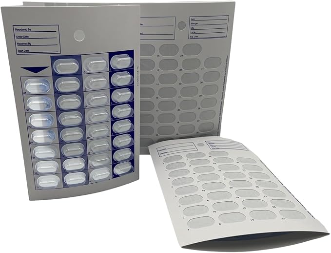 31 Day Monthly Cold Seal Medication Pill Blister Cards, Disposable Easy to Use Pill Organizer for Summer Camps, Pharmacists, Caregivers (Pack of 6)